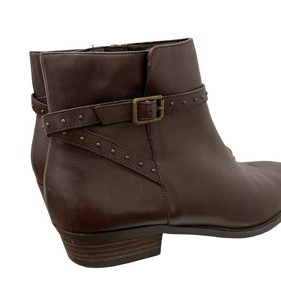 Lauren Ralph Lauren Shaw Leather Studded Ankle Boots Size 8.5 Brown Buckle Strap - Picture 5 of 12